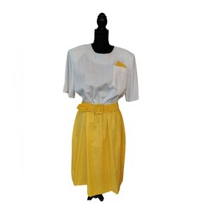 vtg 80s Malouf yellow dress with matching belt